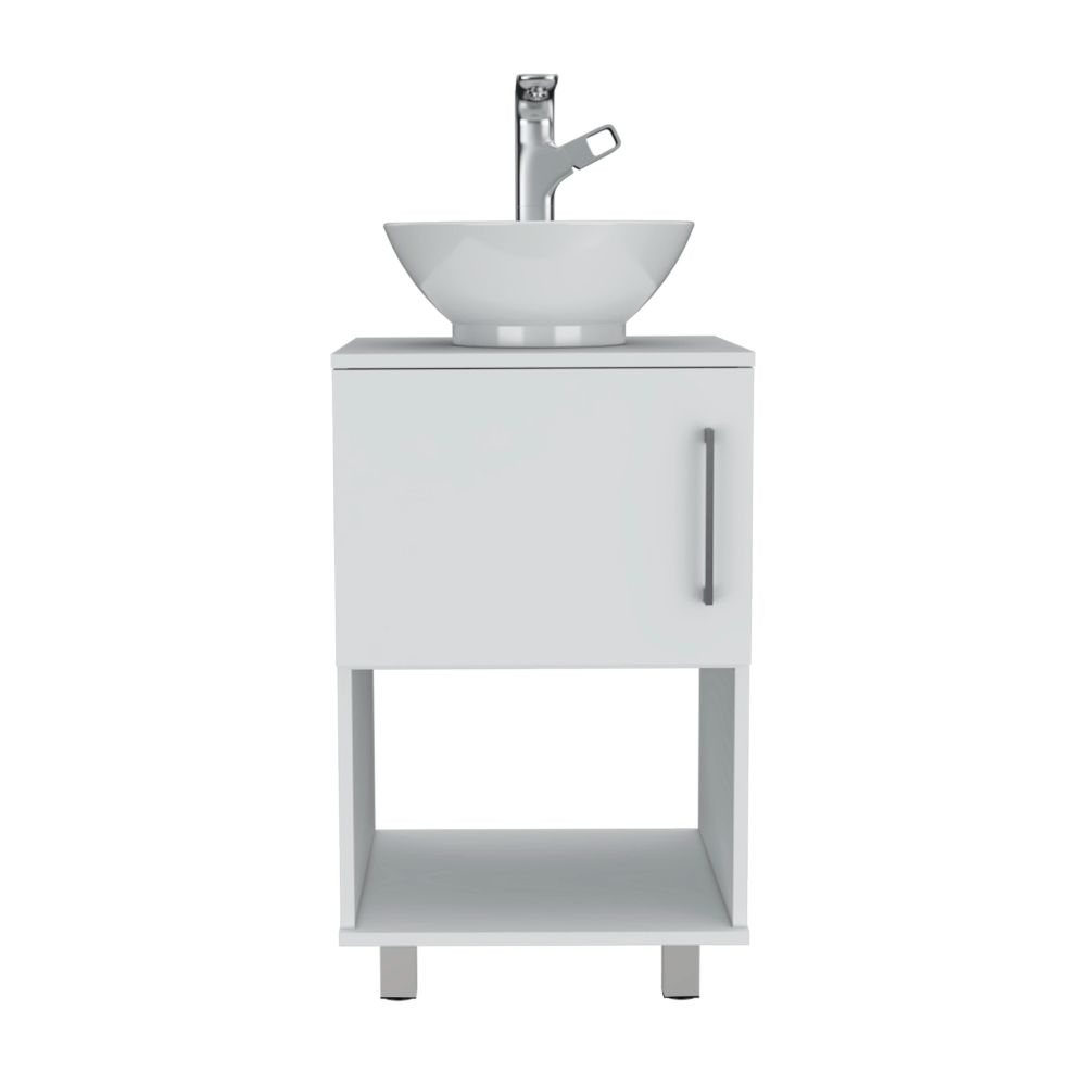 Single Bathroom Vanity Pigmag, One Open Shelf, Single Door Cabinet, White Finish-2