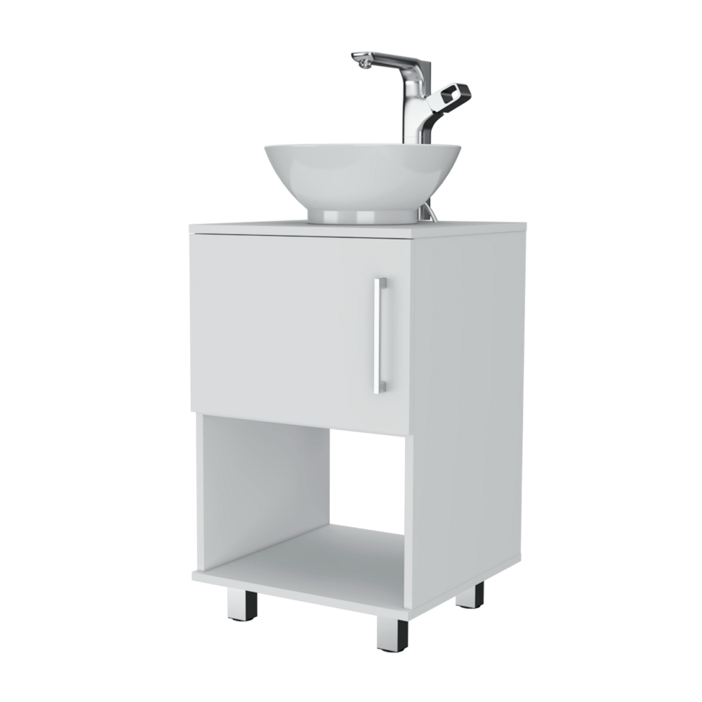 Single Bathroom Vanity Pigmag, One Open Shelf, Single Door Cabinet, White Finish-4