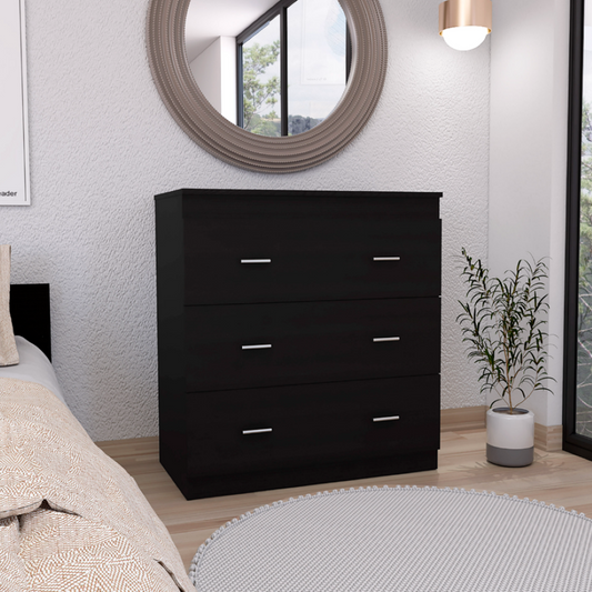 Three Drawer Dresser Litress, Metal Handles, Black Wengue Finish-0