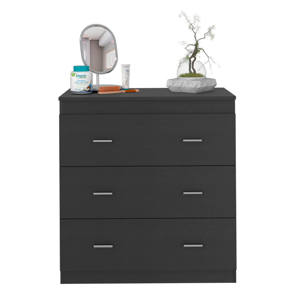 Three Drawer Dresser Litress, Metal Handles, Black Wengue Finish-2