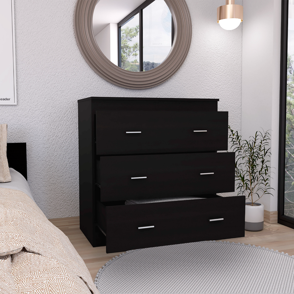 Three Drawer Dresser Litress, Metal Handles, Black Wengue Finish-1