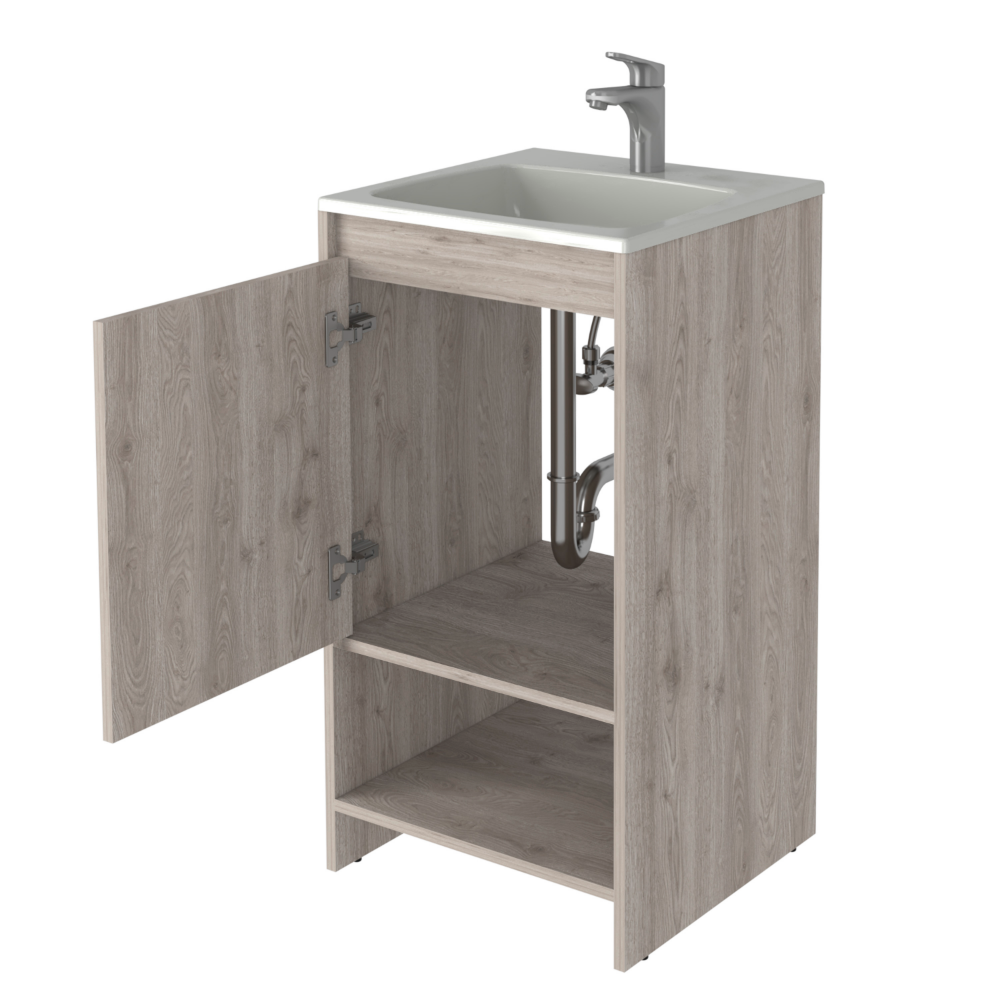 Bathroom Vanity Poket, Single Door Cabinet, Two Shelves, Light Gray Finish-3