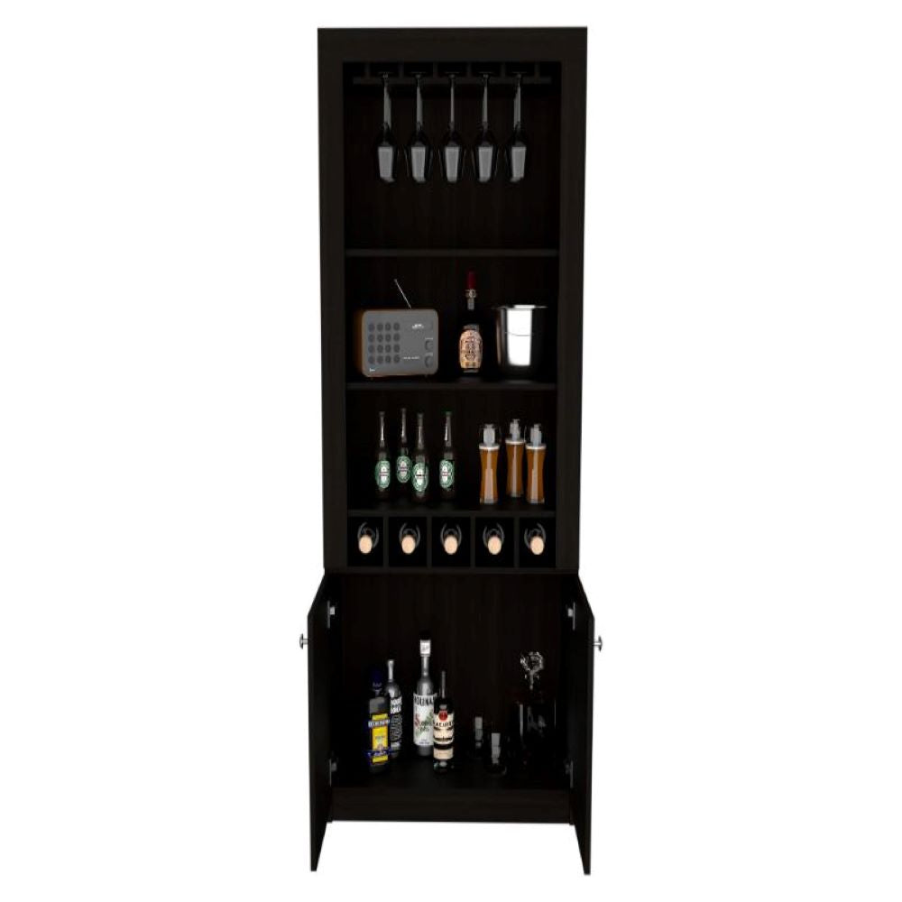 Bar Cabinet Margarita, Five Wine Cubbies, Black Wengue Finish-2