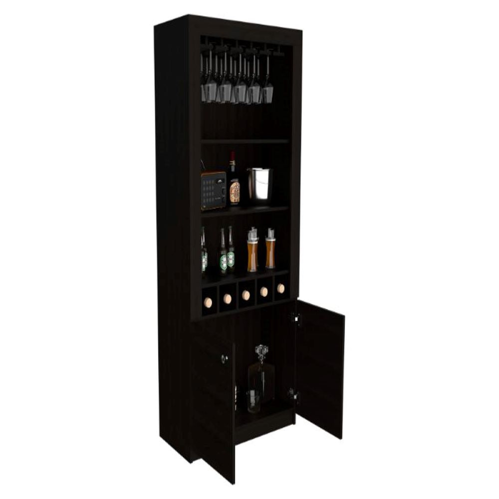 Bar Cabinet Margarita, Five Wine Cubbies, Black Wengue Finish-4