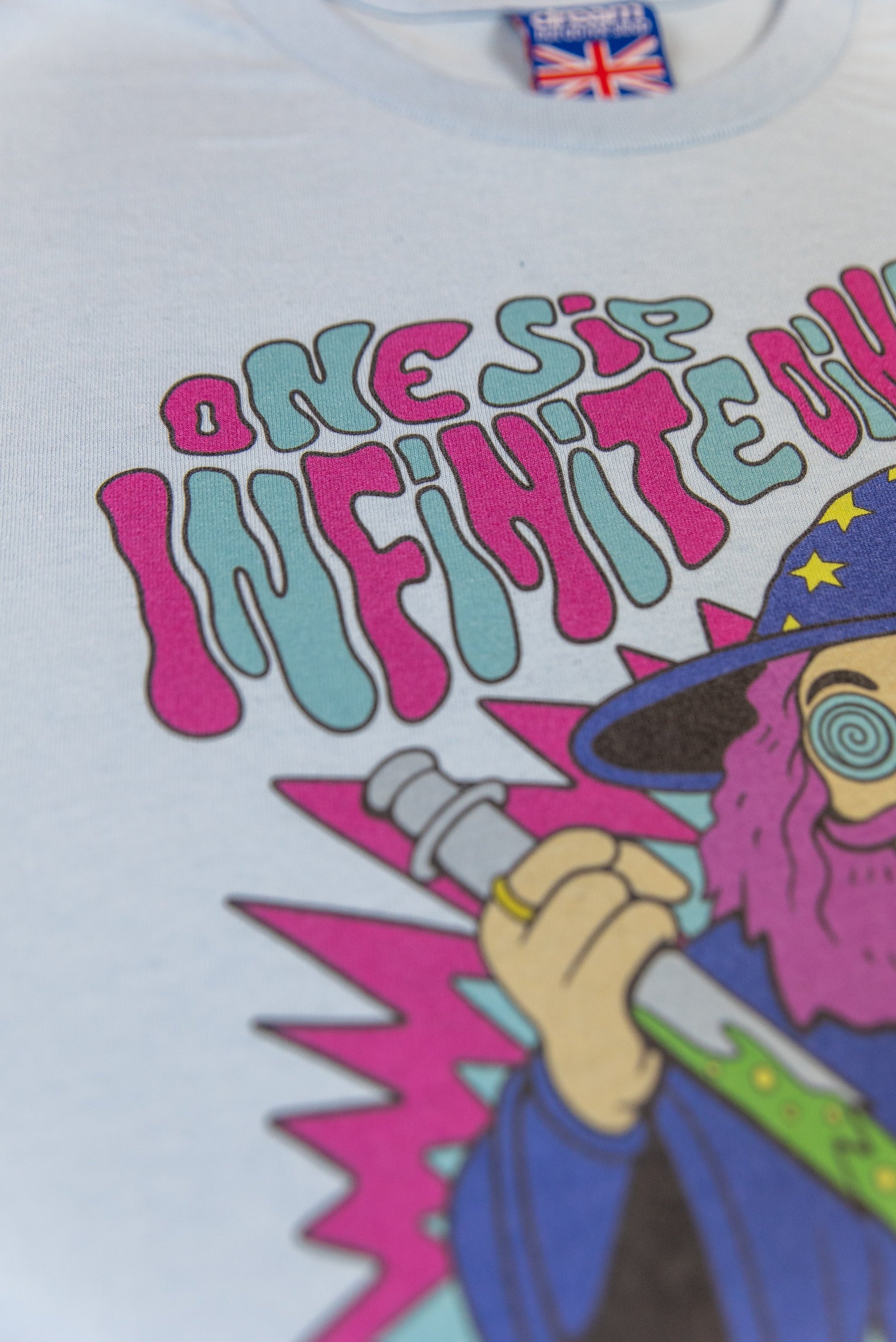 Short Sleeved T-Shirt in Light Blue with Tripping Wizard Print-3