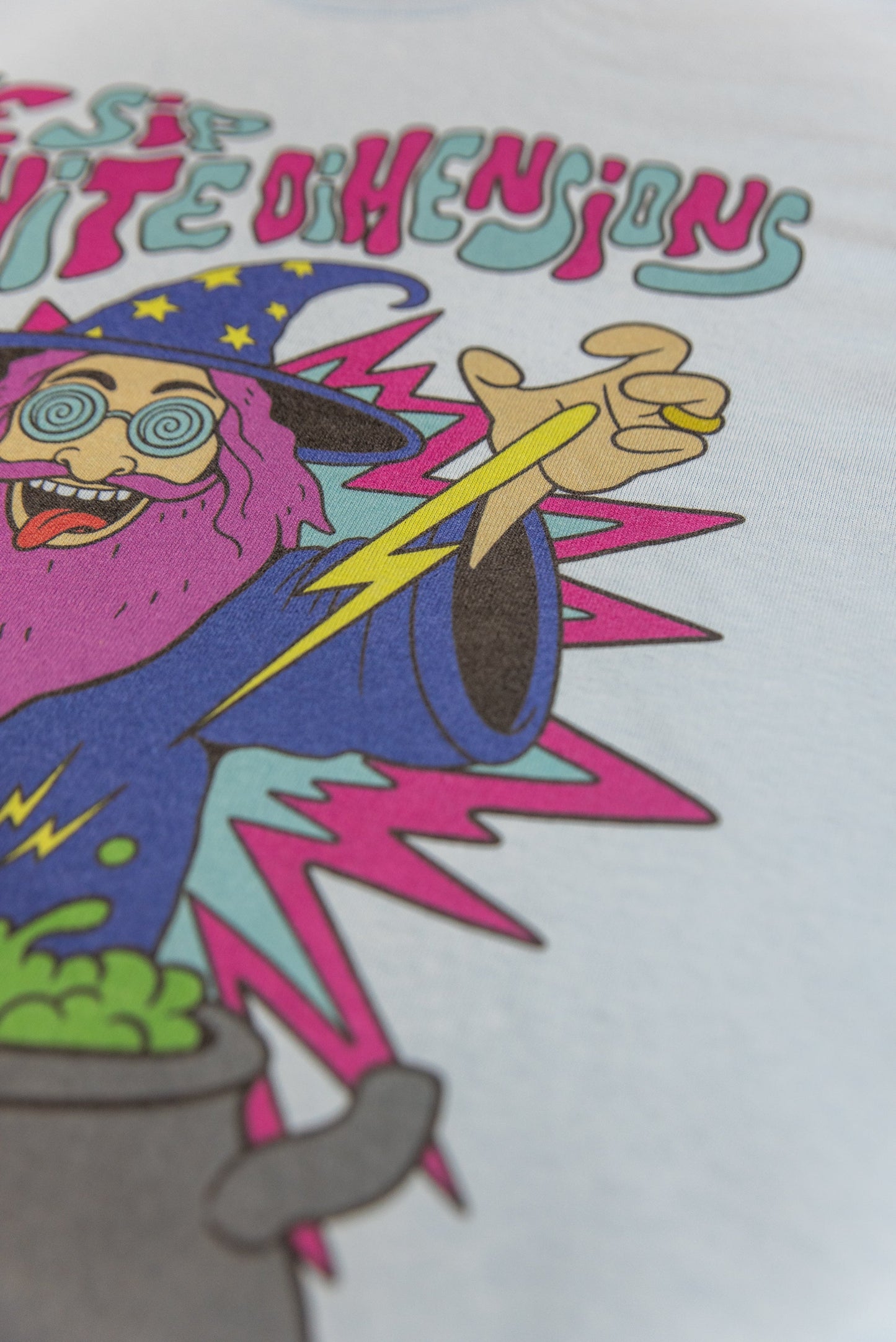 Short Sleeved T-Shirt in Light Blue with Tripping Wizard Print-4