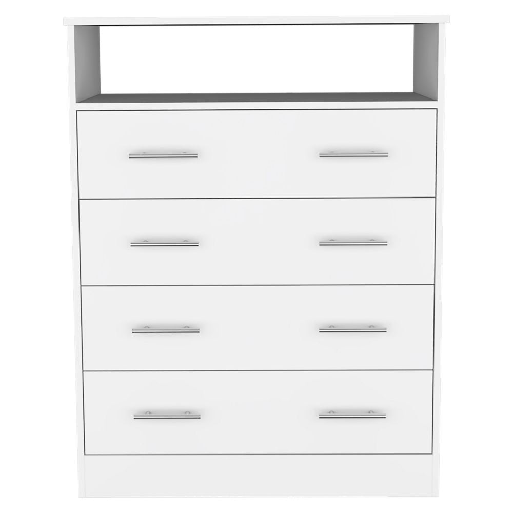 Four Drawer Dresser Wuju, One Shelf, White Finish-3