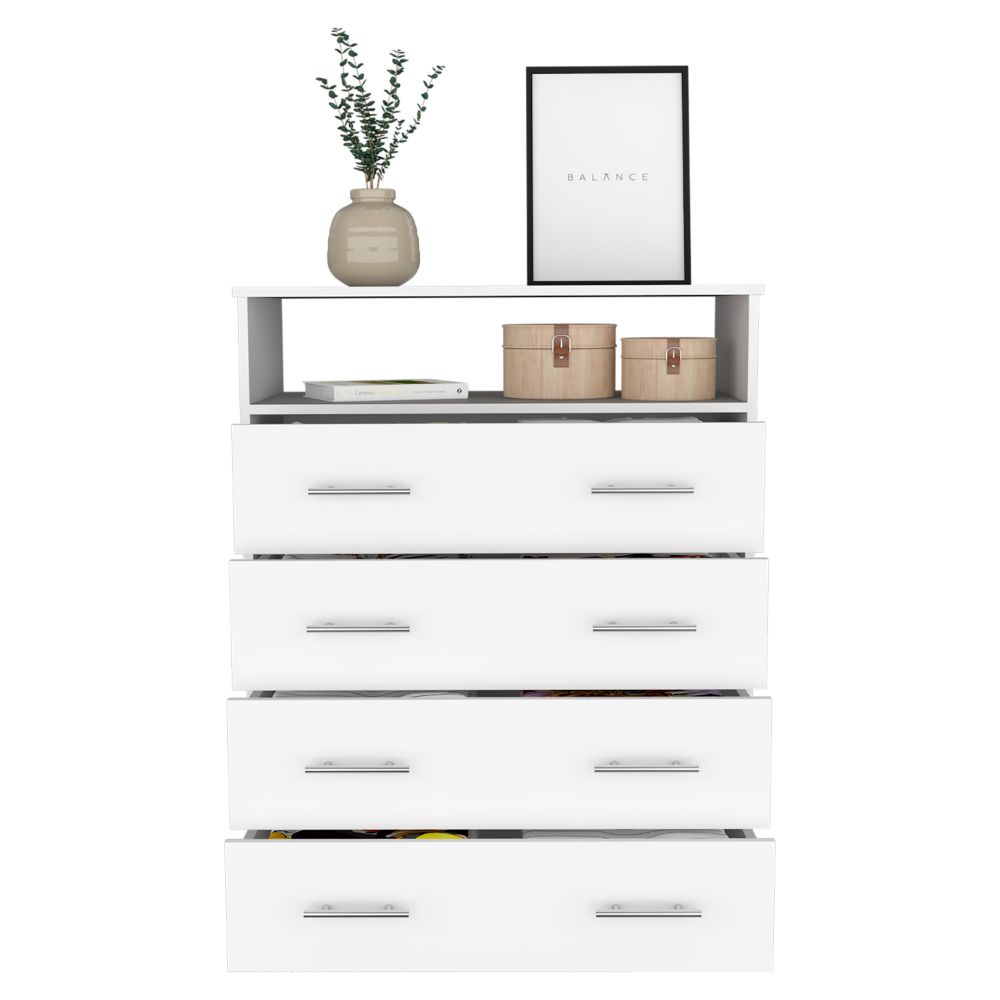 Four Drawer Dresser Wuju, One Shelf, White Finish-2