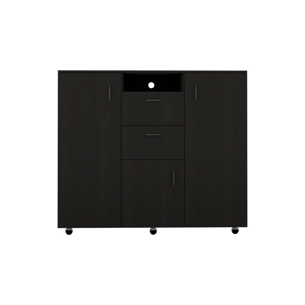 Double Door Cabinet Dresser Quizz, Two Drawers, Single Cabinet, Rod, Black Wengue Finish-3