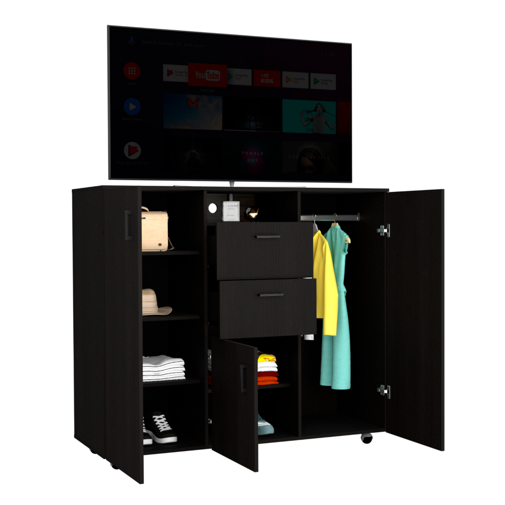 Double Door Cabinet Dresser Quizz, Two Drawers, Single Cabinet, Rod, Black Wengue Finish-4