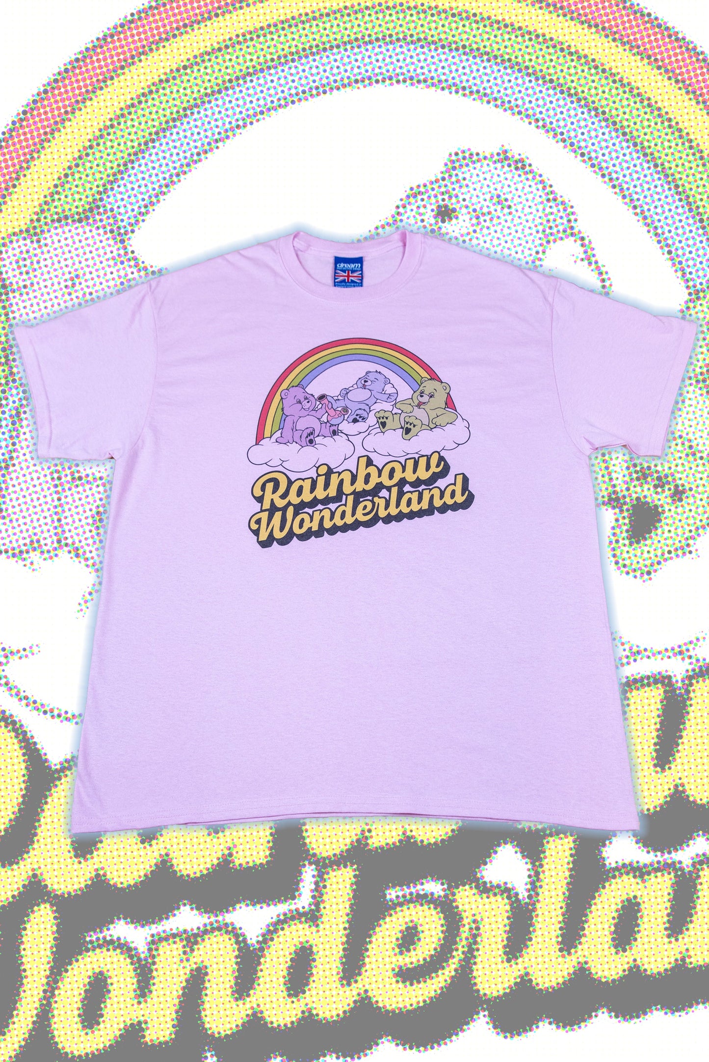 Short Sleeved T-Shirt in Light Pink with Rainbow Wonderland Print-0