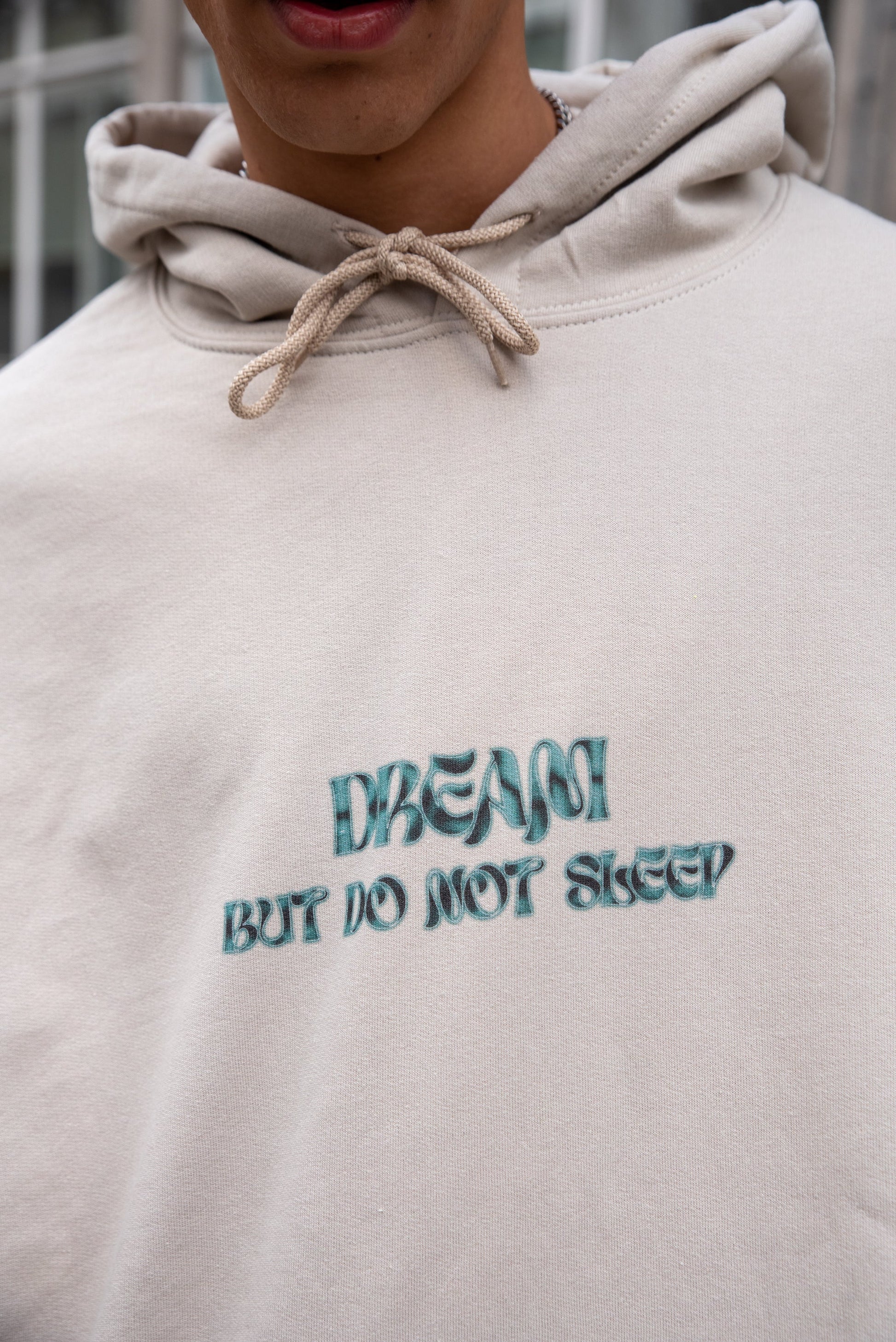 Hoodie in Sand with Cursive Logo Print-2