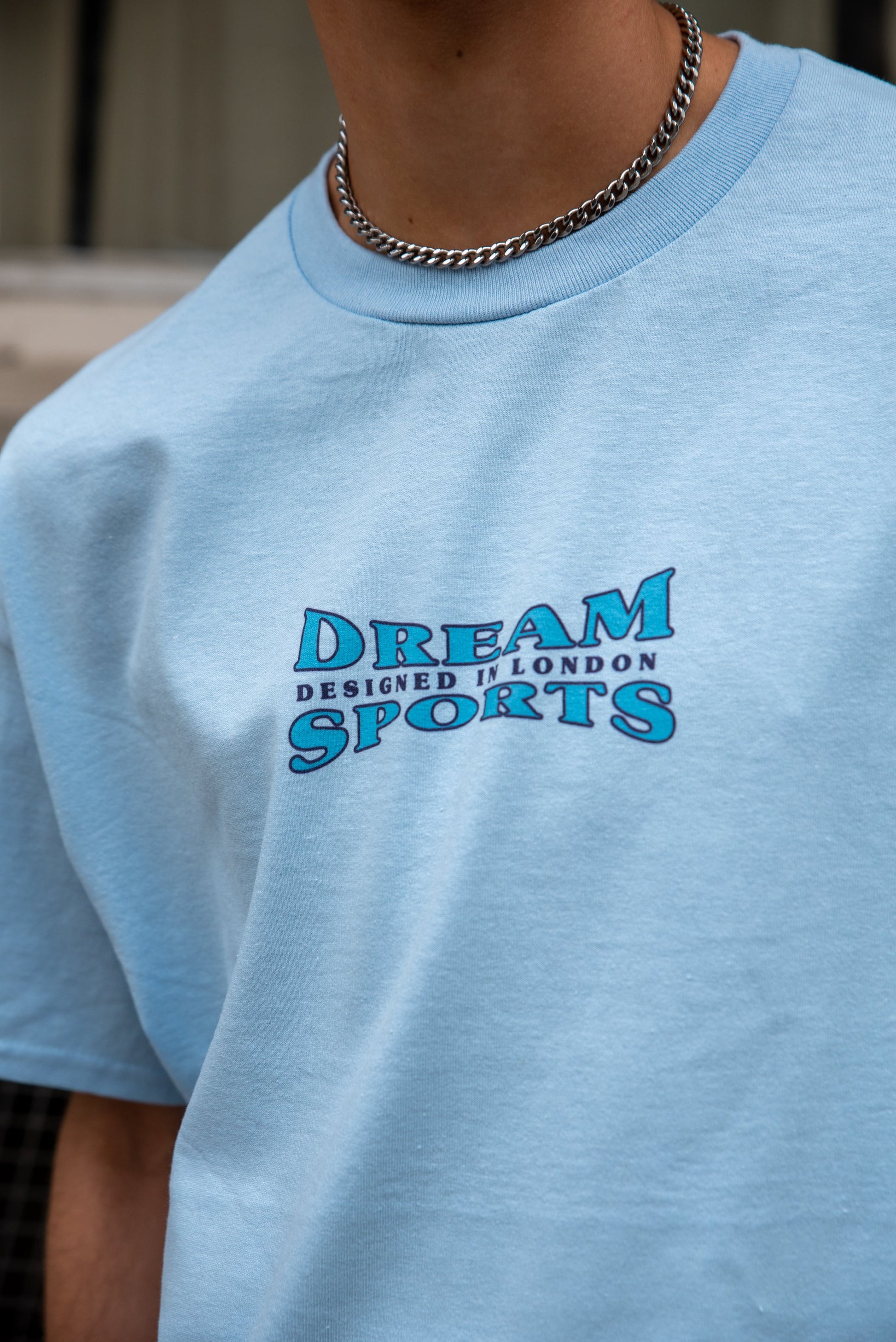 Short Sleeved T-shirt in Light Blue With Dream Sports Print-3