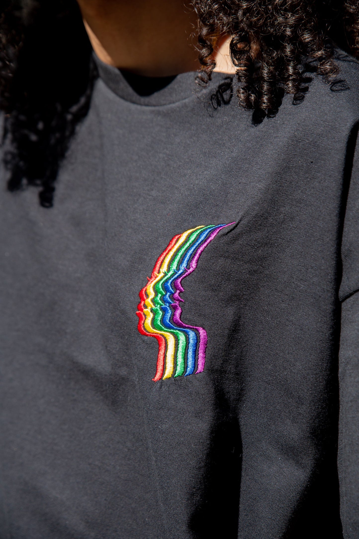 Short Sleeved T-shirt in Black with Futuristic Rainbow Embroidery-1