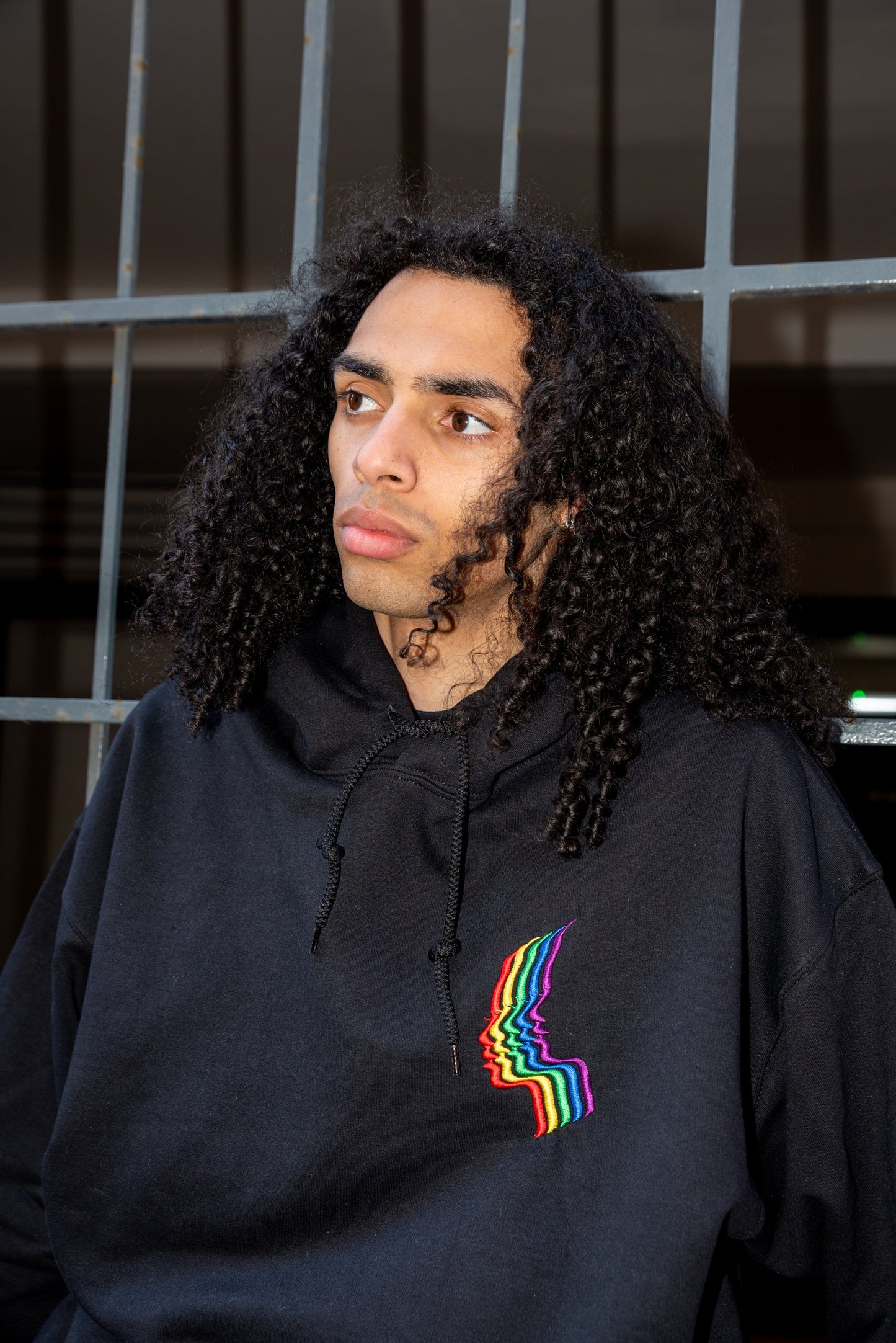 Hoodie in Black with Rainbow Futuristic Embroidery-4