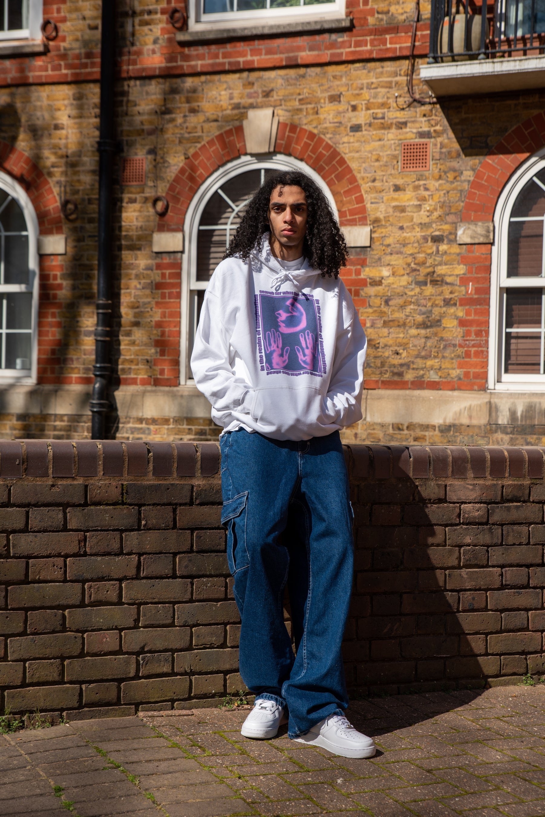 Hoodie in White With In The Realm of Imagination Print Colour-1