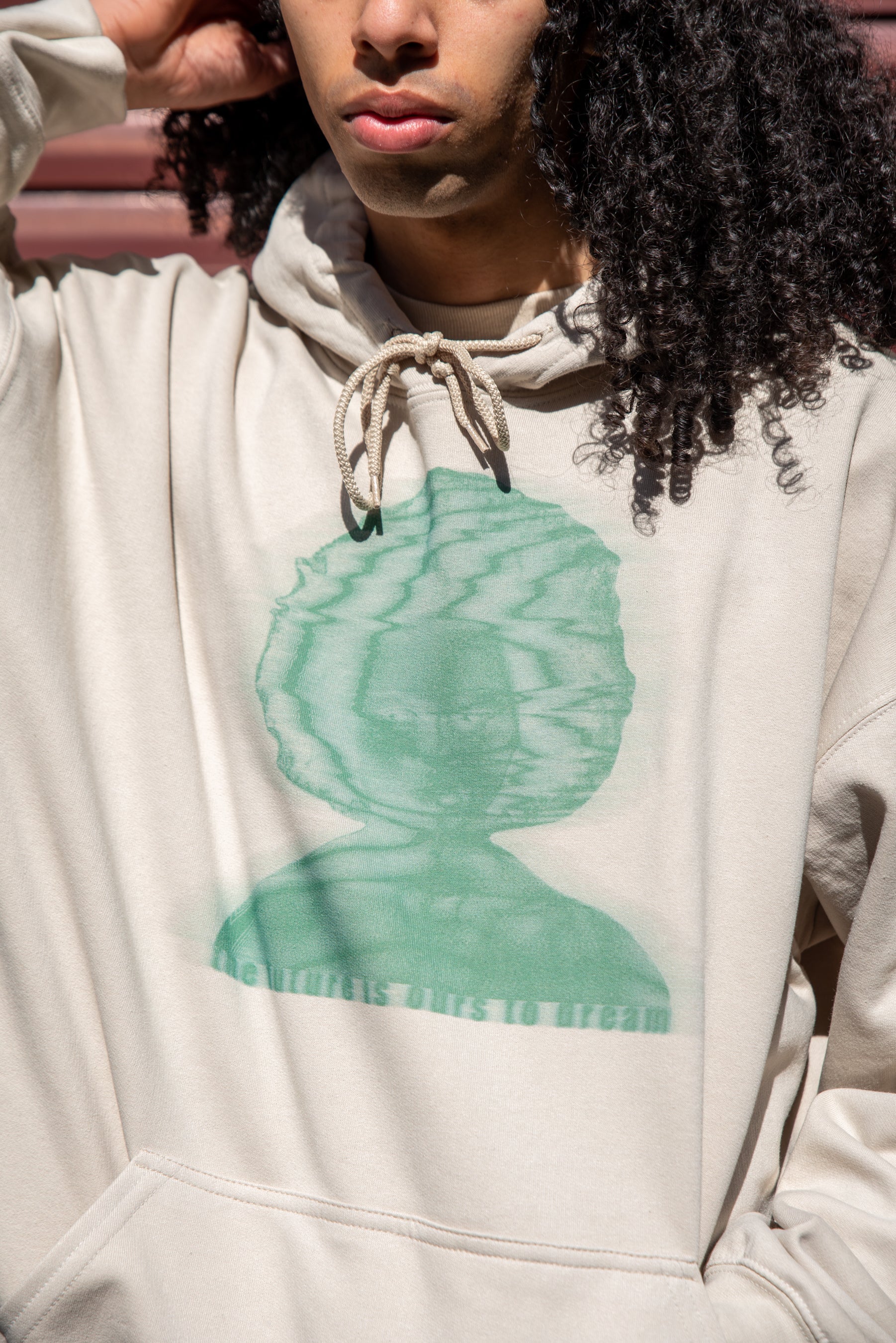 Hoodie in Sand with The Future Is Ours To Dream Print-4