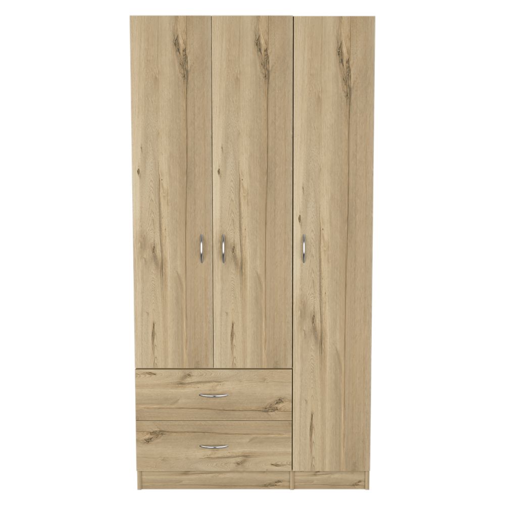 Three Door Armoire Clark, Metal Rod, Light Oak / Black Wengue Finish-3