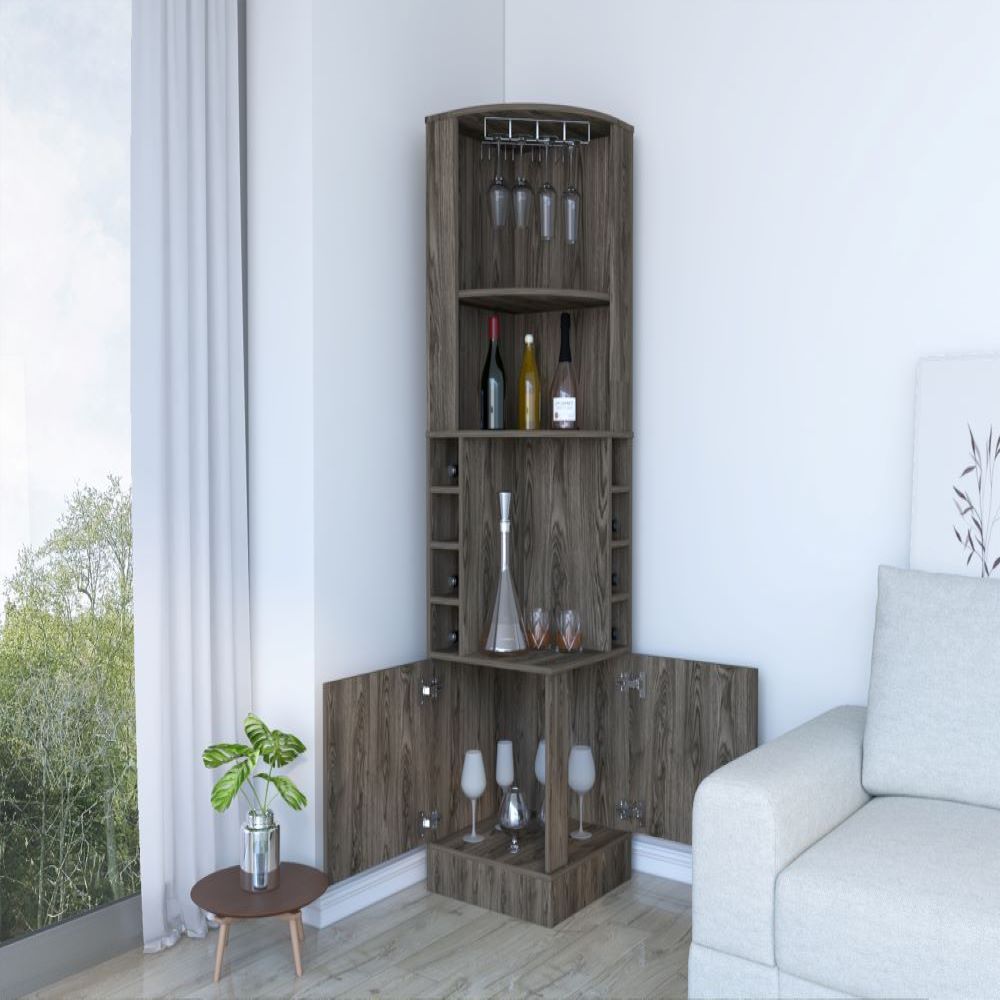 Bar Cabinet Papprika, 8 Wine Cubbies, Double Door, Dark Walnut Finish-1