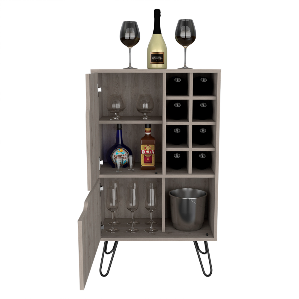 L Bar Cabinet Silhill, Eight Wine Cubbies, Two Cabinets With Single Door, Light Gray Finish-2