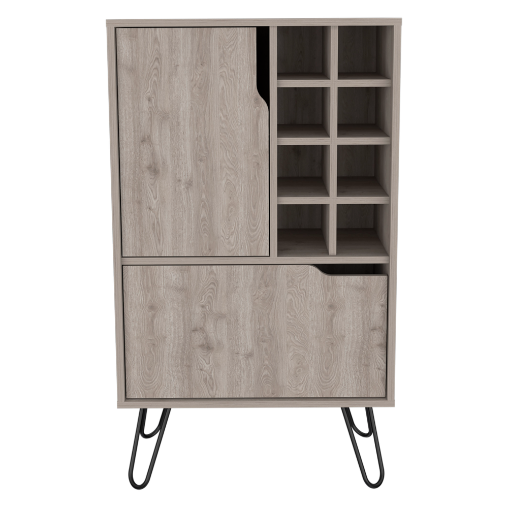 L Bar Cabinet Silhill, Eight Wine Cubbies, Two Cabinets With Single Door, Light Gray Finish-3