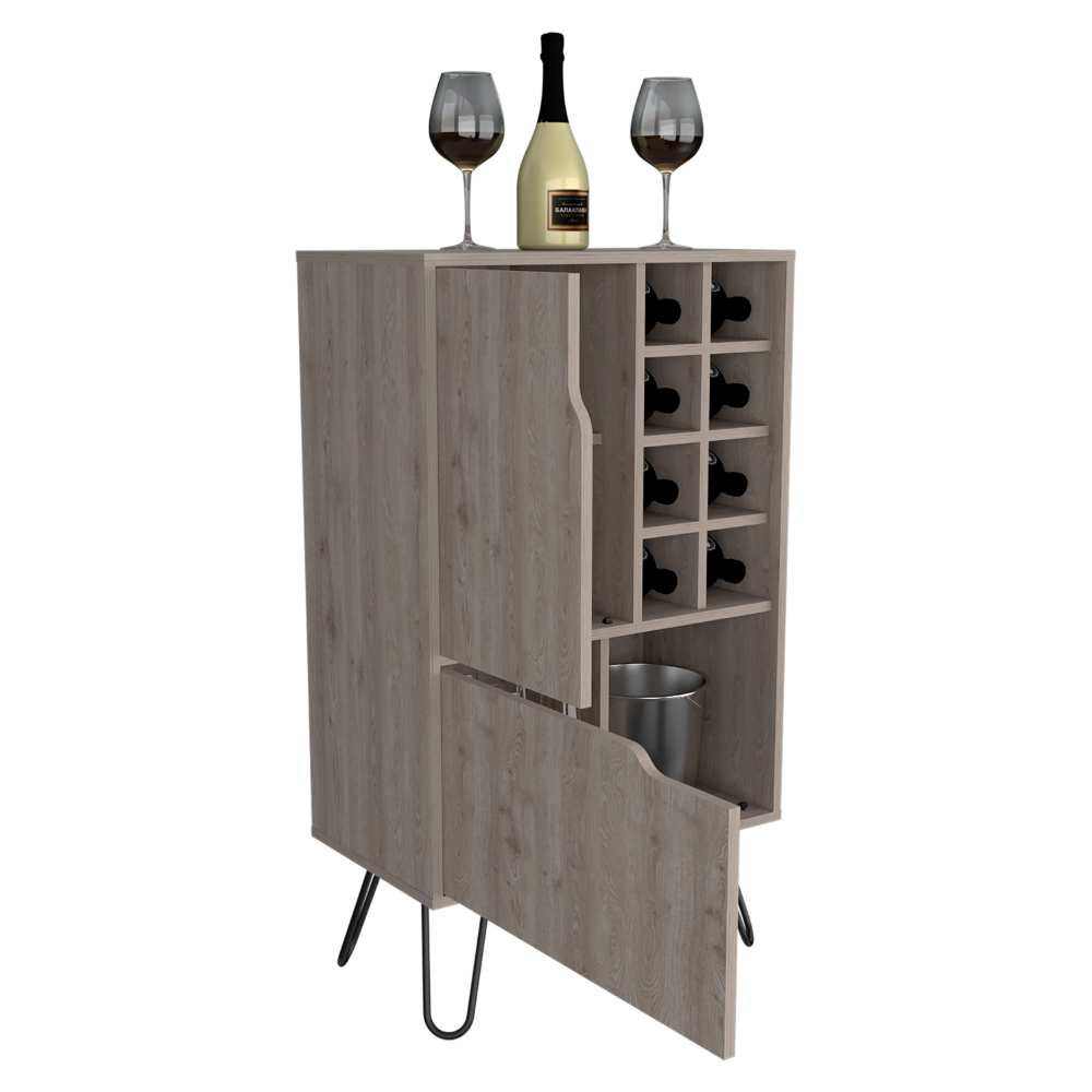 L Bar Cabinet Silhill, Eight Wine Cubbies, Two Cabinets With Single Door, Light Gray Finish-4