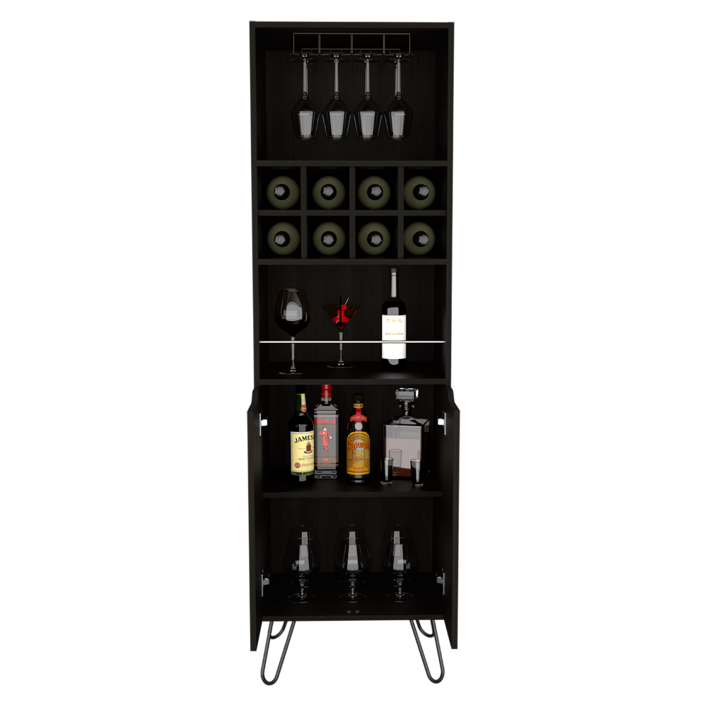 H Bar Cabinet Silhill, Eight Wine Cubbies, Two Cabinets With Single Door, Black Wengue Finish-2