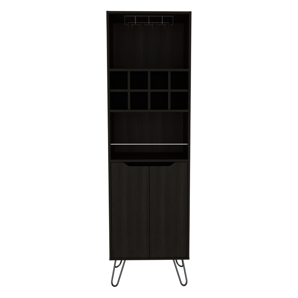 H Bar Cabinet Silhill, Eight Wine Cubbies, Two Cabinets With Single Door, Black Wengue Finish-3