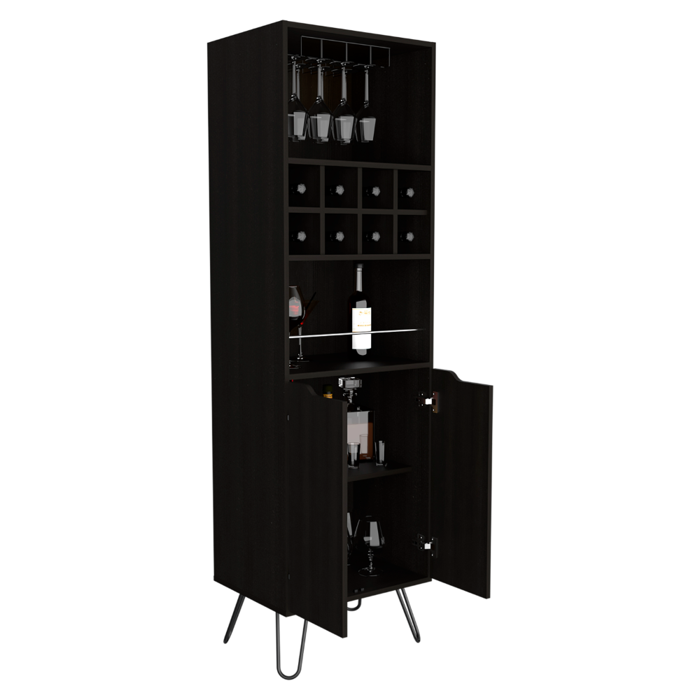 H Bar Cabinet Silhill, Eight Wine Cubbies, Two Cabinets With Single Door, Black Wengue Finish-4