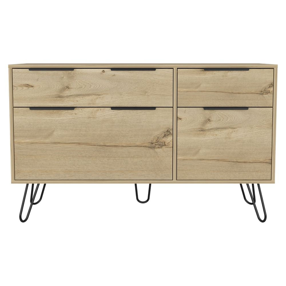 Double Dresser Skyoner, Superior Top, Hairpin Legs, Four Drawers, Light Oak Finish-3