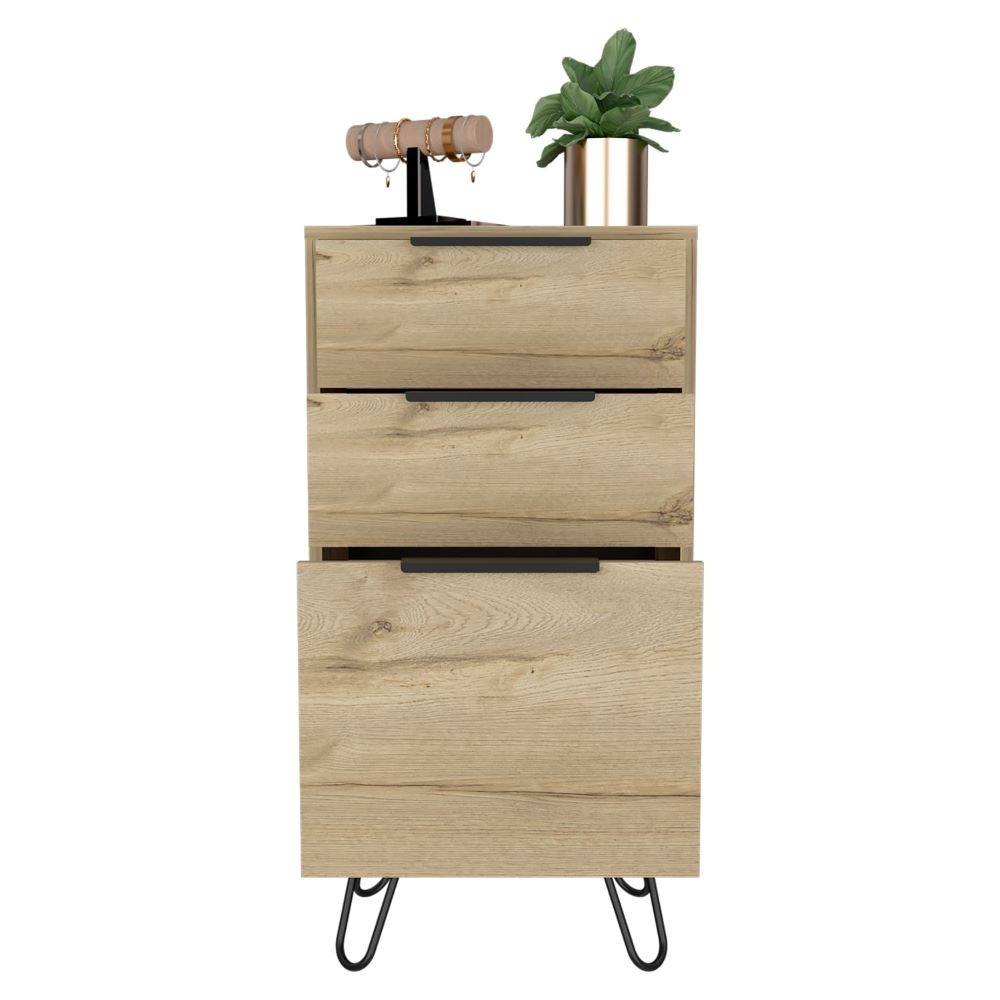 Light Dresser Skyoner, Hairpin Legs, Superior Top,Three Drawers, Light Oak Finish-3