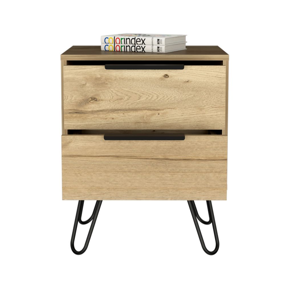 Nightstand Skyoner 2, Harpin Legs, Two Drawers, Light Oak Finish-4