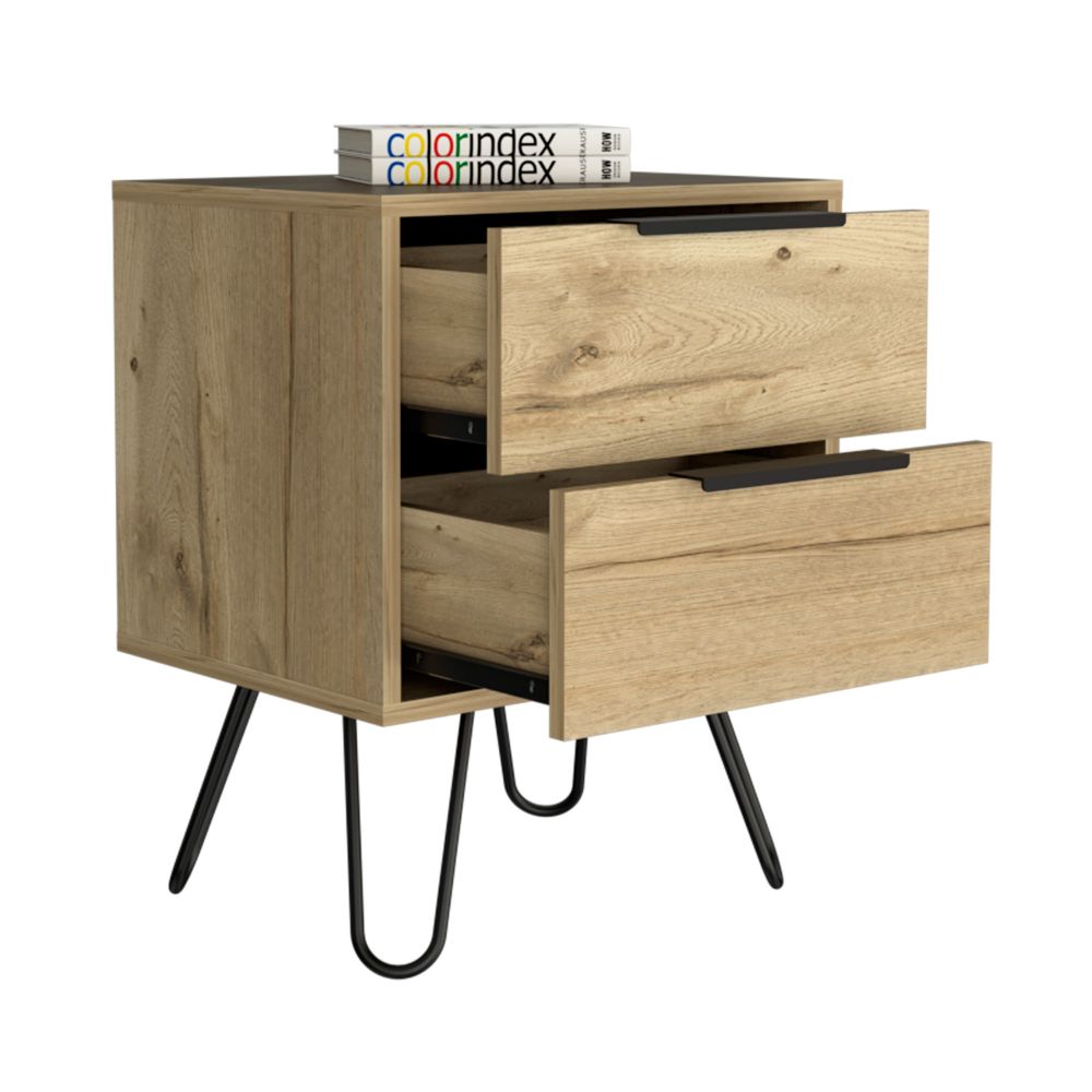 Nightstand Skyoner 2, Harpin Legs, Two Drawers, Light Oak Finish-3