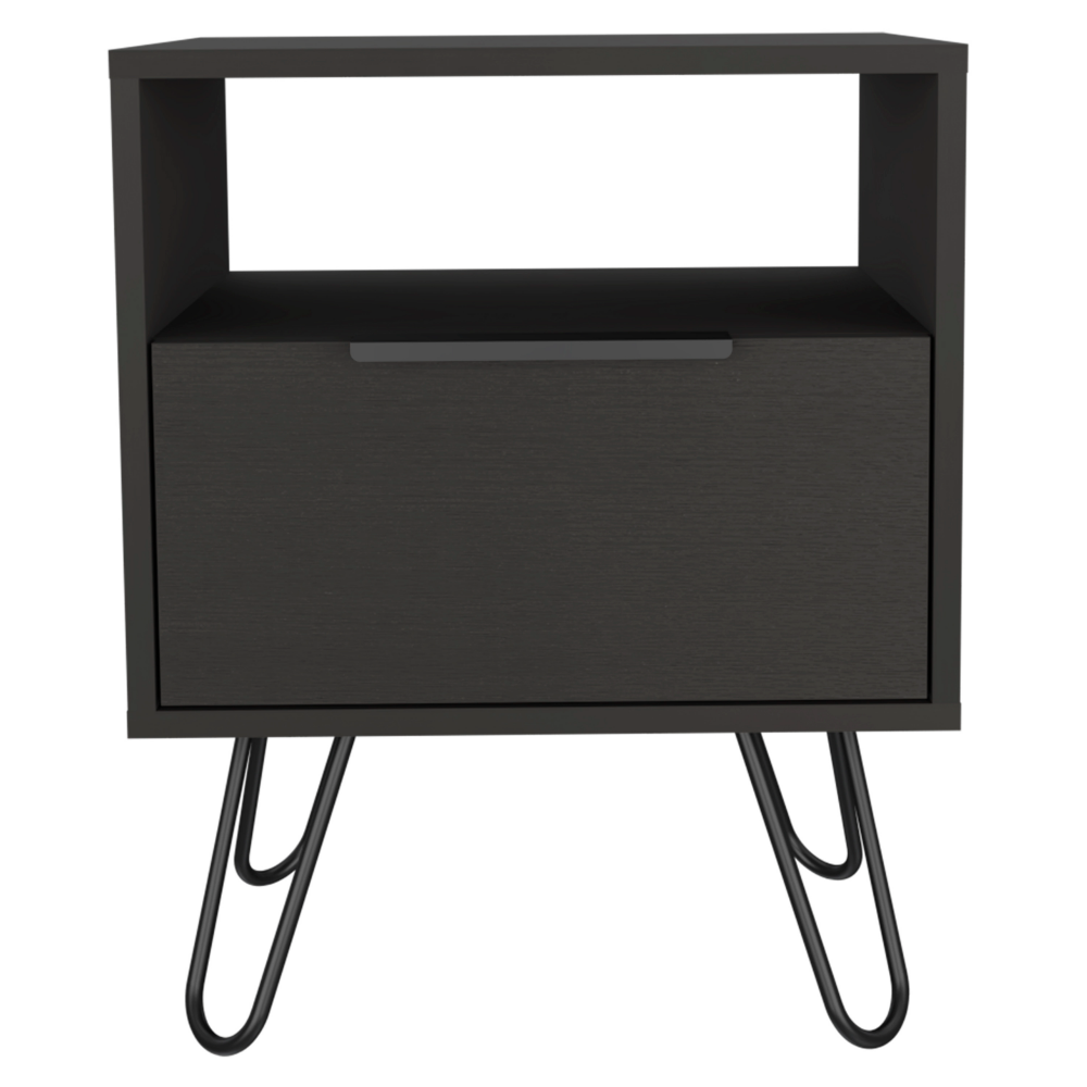 Nightstand Skyoner, Single Drawer, Hairpin Legs, Black Wengue Finish-3