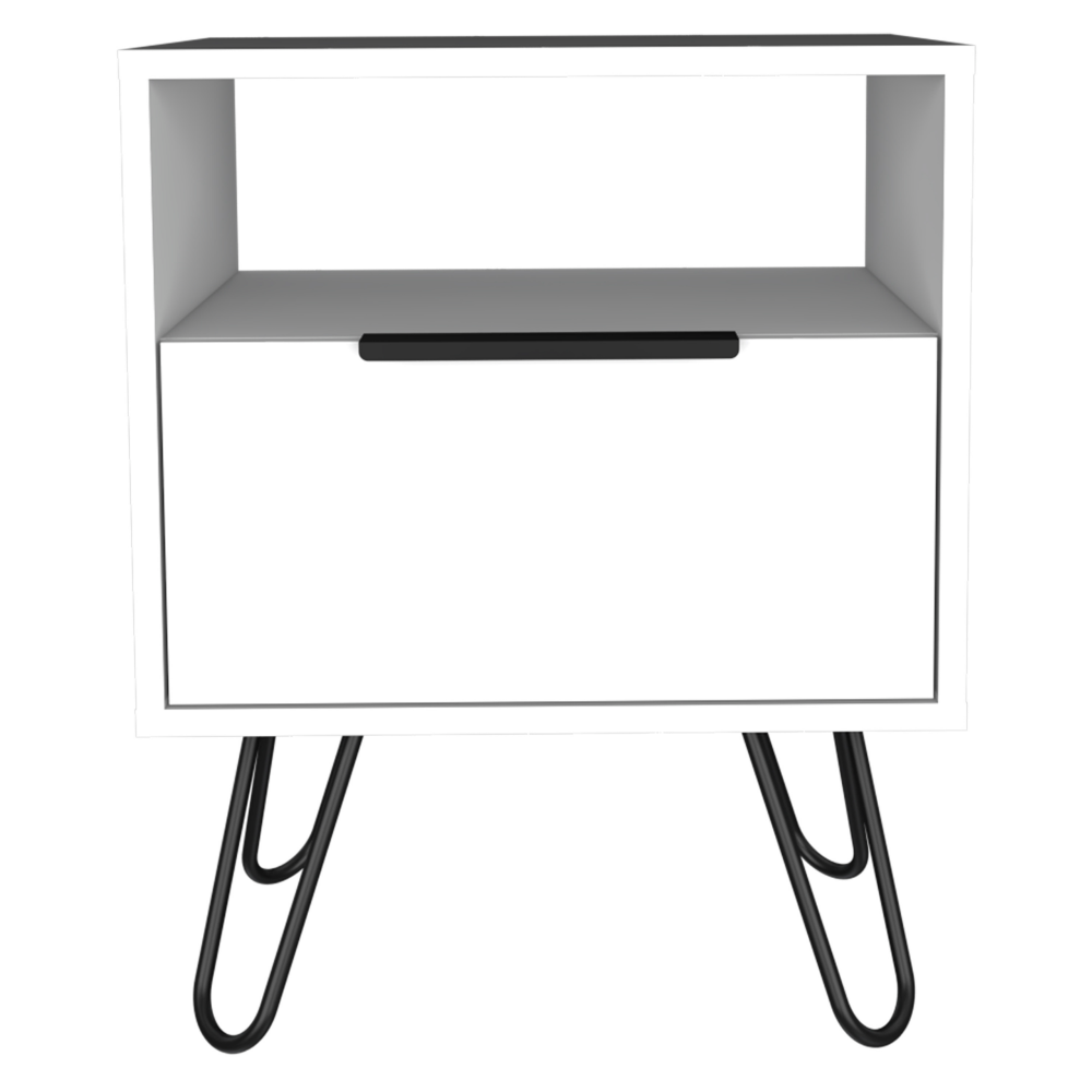 Nightstand Skyoner, Single Drawer, Hairpin Legs, White Finish-3