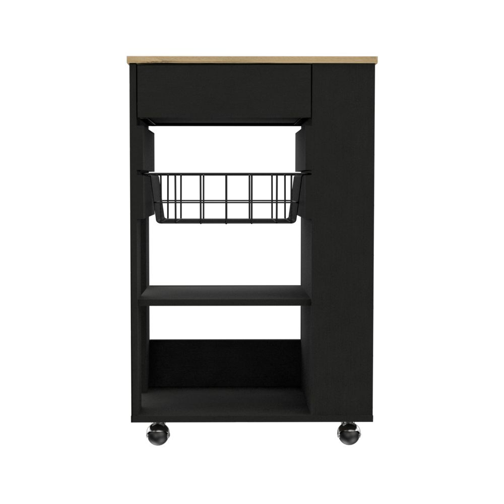 Kitchen Cart Sonex, One Drawer, Two Open Shelves, Four Casters, Black Wengue / Light Oak Finish-3