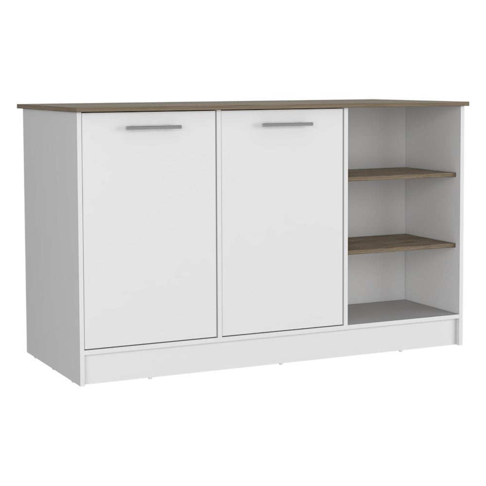 kitchen Island Teramo, Three Open Shelves, White / Dark Brown Finish-3