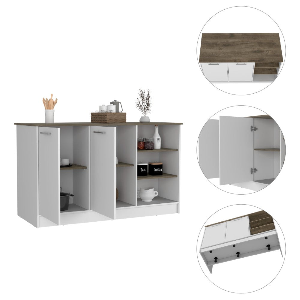 kitchen Island Teramo, Three Open Shelves, White / Dark Brown Finish-2