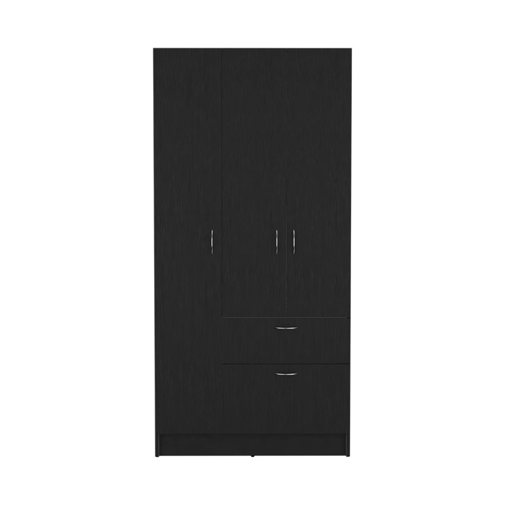 Armoire Cobra, Double Door Cabinets, One Drawer, Five Shelves, Black Wengue / White Finish-3