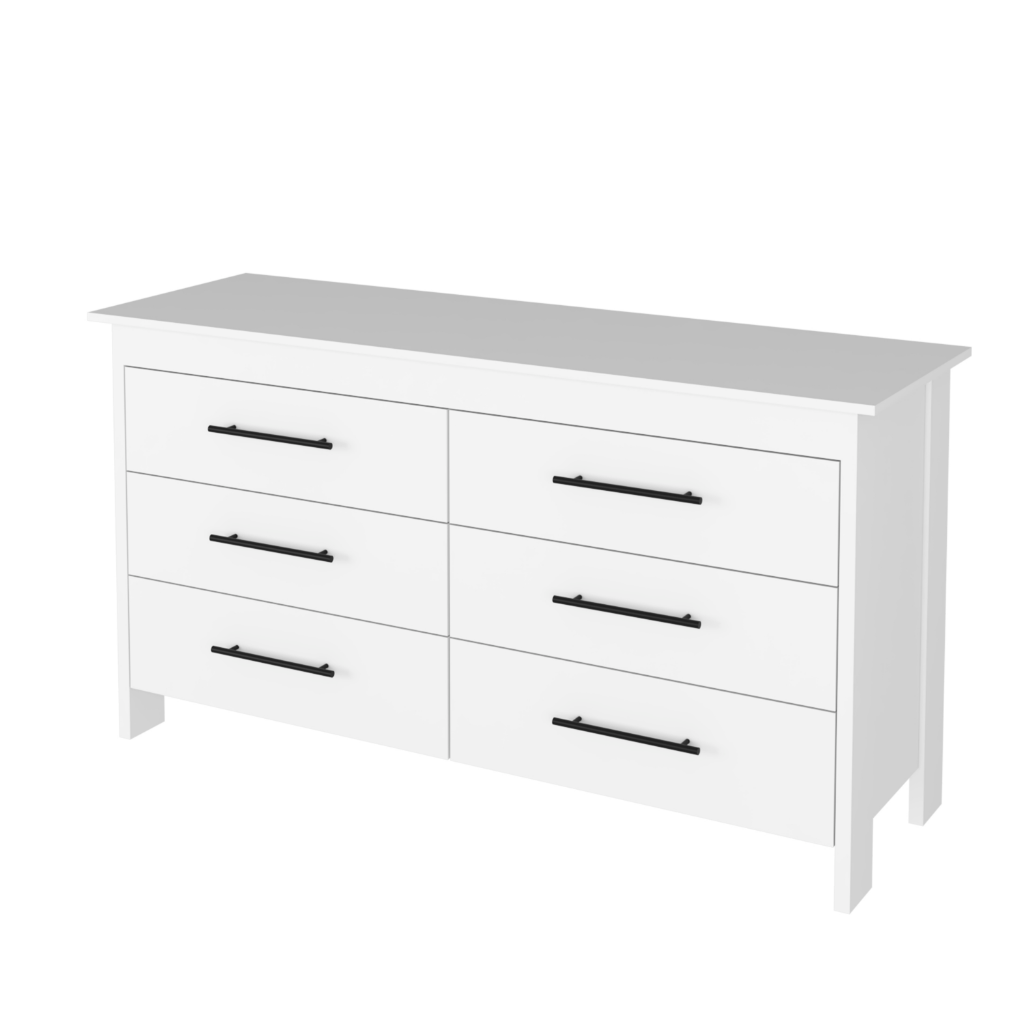 6 Drawer Double Dresser Wezz, Four Legs, Superior Top, White Finish-3