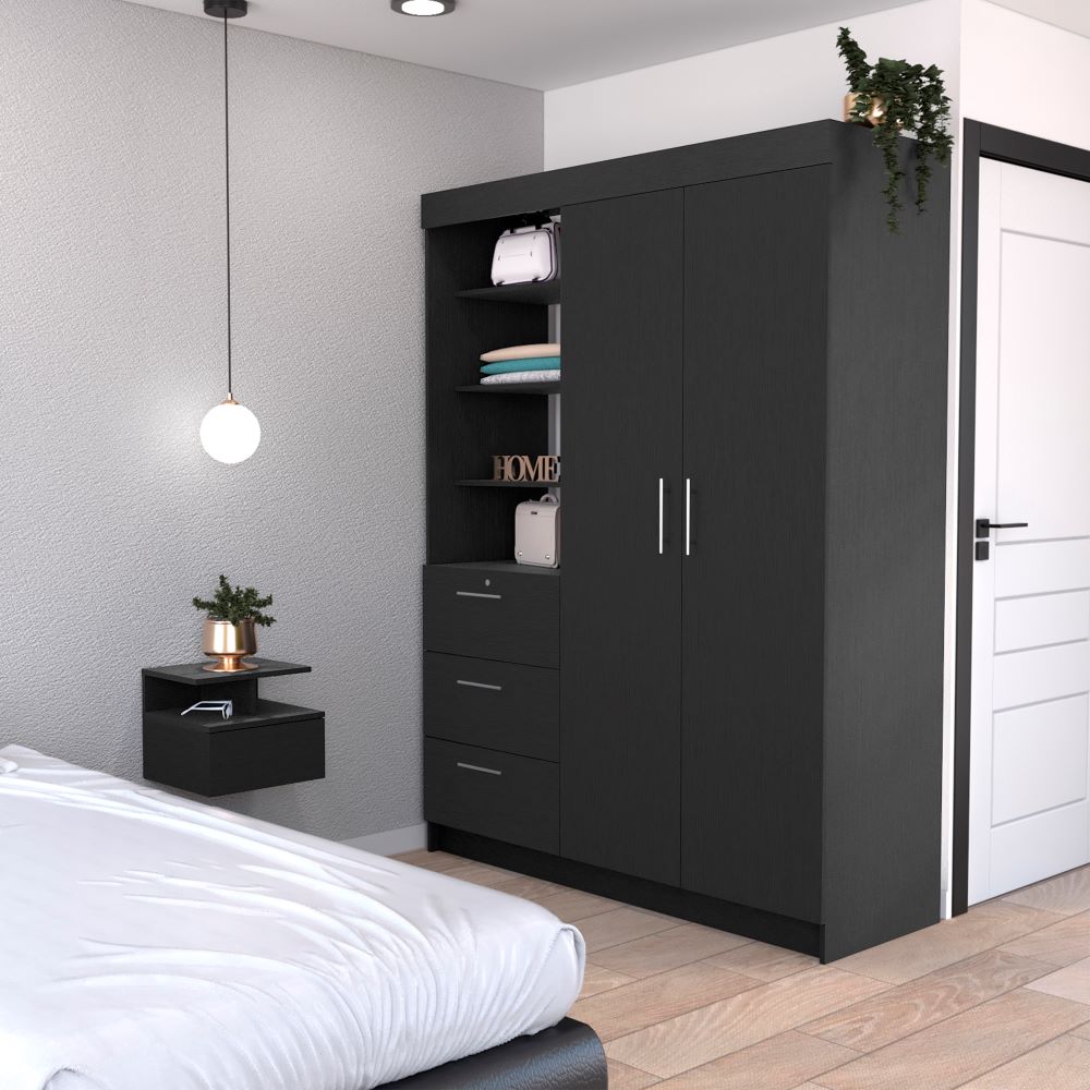 Kenya 2 Piece Bedroom Set, Armoire + Nightstand, Black Wengue Finish-0