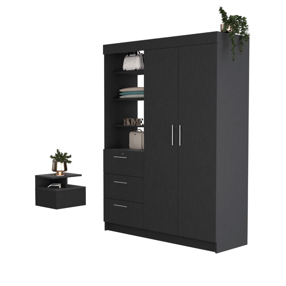 Kenya 2 Piece Bedroom Set, Armoire + Nightstand, Black Wengue Finish-1