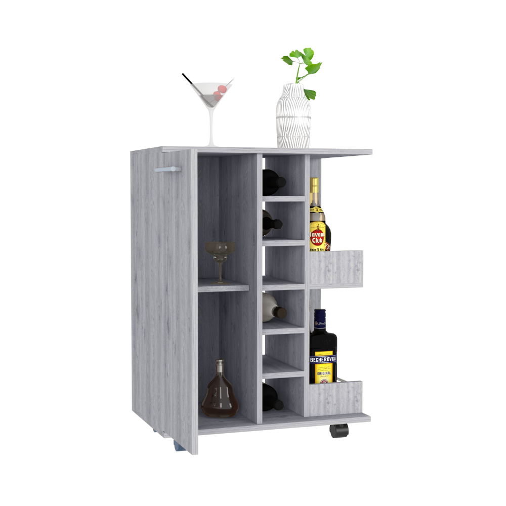 Bar Cart Wells, Four Casters, Light Gray Finish-2