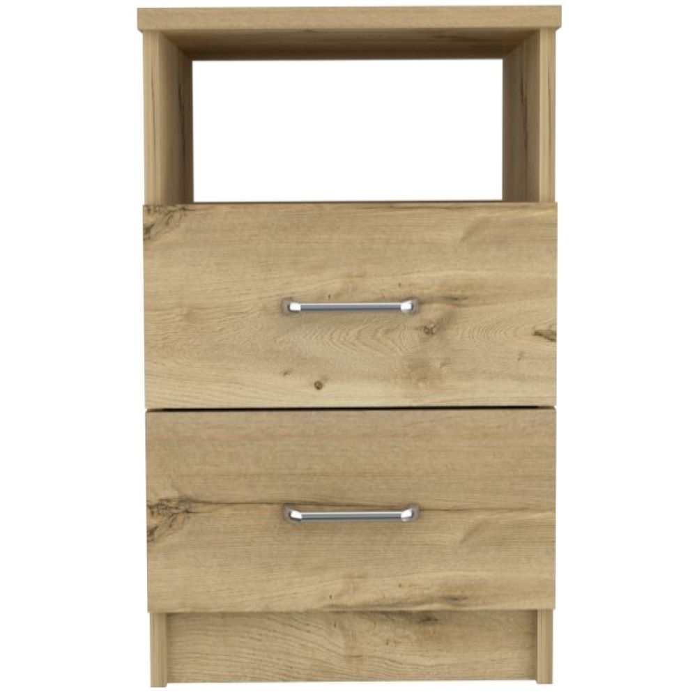 Nightstand Olienza, Two Drawers, One Shelf, Light Oak Finish-3