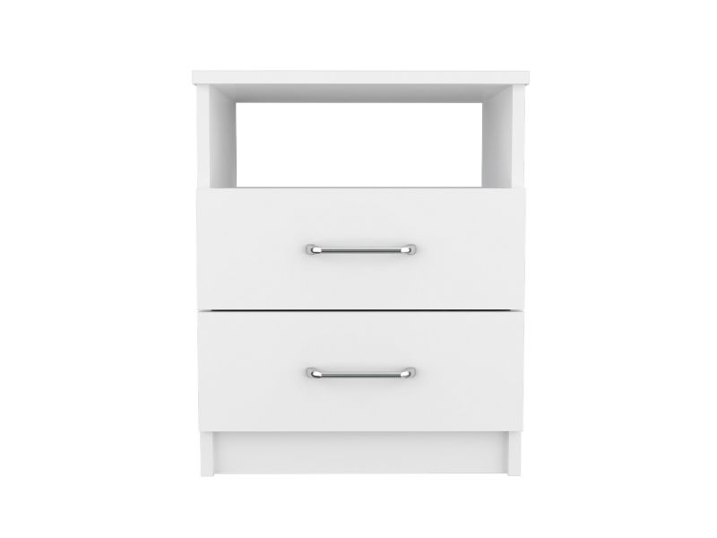 Nightstand Olienza, Two Drawers, One Shelf, White Finish-2