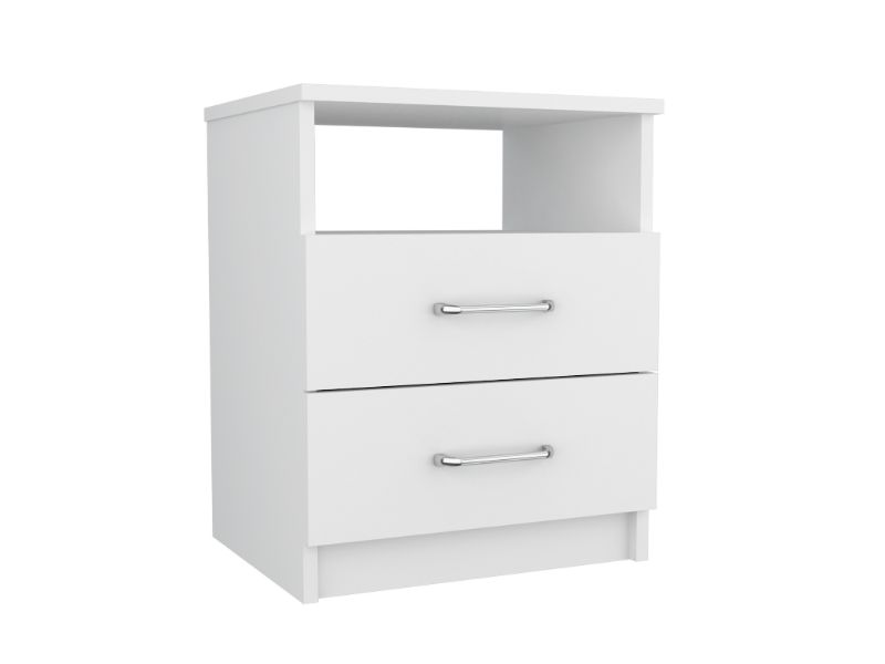 Nightstand Olienza, Two Drawers, One Shelf, White Finish-4