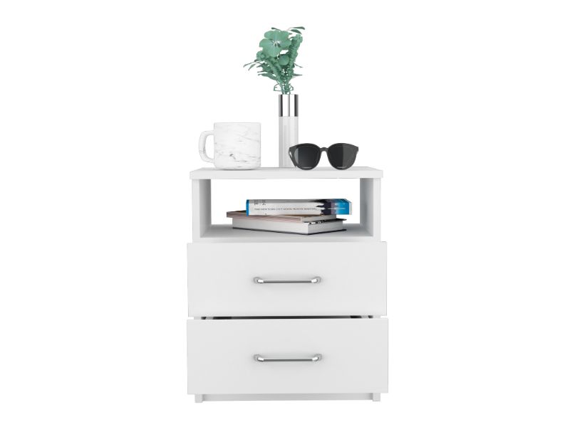 Nightstand Olienza, Two Drawers, One Shelf, White Finish-3