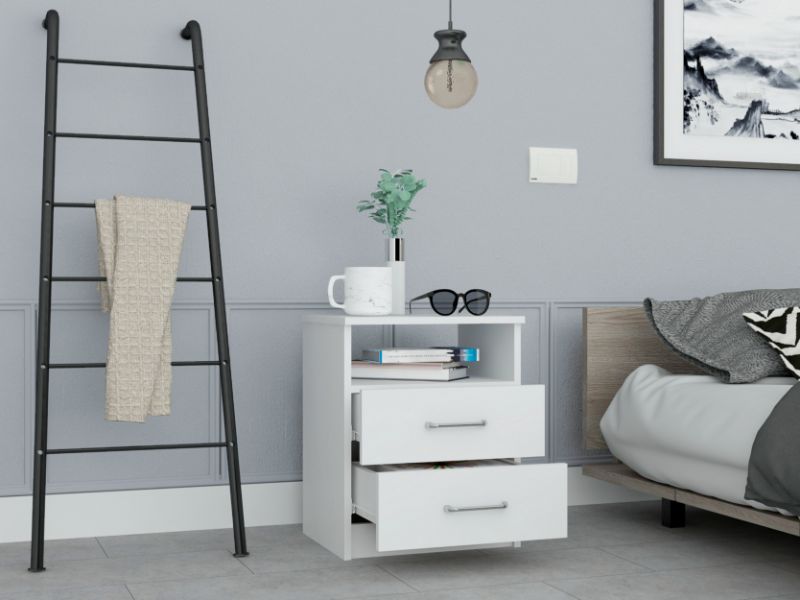 Nightstand Olienza, Two Drawers, One Shelf, White Finish-1