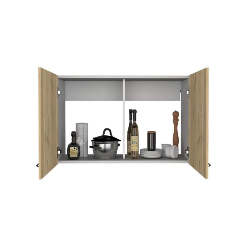 Wall Cabinet Toran, Two Shelves, Double Door, White / Light Oak Finish-2