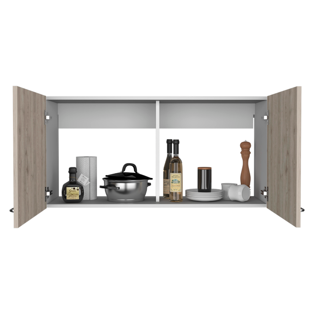 Wall Cabinet Toran, Two Shelves, Double Door, White / Light Gray Finish-2